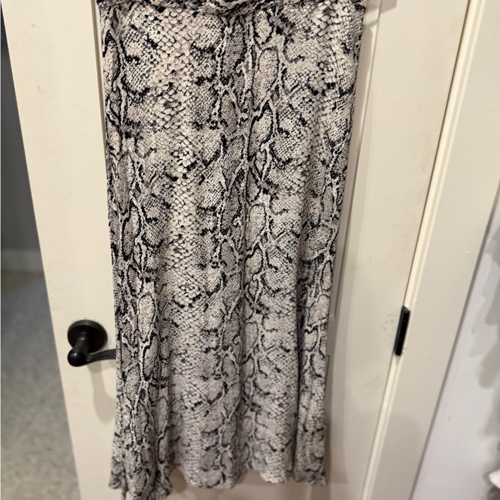 Reformation Black and White Snake Print A-Line Skirt